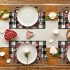 Artoid Mode Pink Car Black Buffalo Plaid Love Valentine Placemats Set of 4, 12×18 Inch Seasonal Anniversary Holiday Table Mats for Party Kitchen Dining Decoration(Black/Pink)