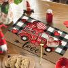 Artoid Mode Pink Car Black Buffalo Plaid Love Valentine Placemats Set of 4, 12×18 Inch Seasonal Anniversary Holiday Table Mats for Party Kitchen Dining Decoration(Black/Red)