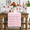 Artoid Mode White Soft Plush Faux Fur Jacquard Heart Valentine’s Day Table Runner, Seasonal Kitchen Dining Table Decoration for Home Party Decor 13×72 Inch(Pink)
