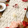 Artoid Mode White Soft Plush Faux Fur Jacquard Heart Valentine’s Day Table Runner, Seasonal Kitchen Dining Table Decoration for Home Party Decor 13×72 Inch(Beige)