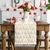 Artoid Mode White Soft Plush Faux Fur Jacquard Heart Valentine’s Day Table Runner, Seasonal Kitchen Dining Table Decoration for Home Party Decor 13×72 Inch(Beige)