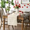 Artoid Mode White Soft Plush Faux Fur Jacquard Heart Valentine’s Day Table Runner, Seasonal Kitchen Dining Table Decoration for Home Party Decor 13×72 Inch(Beige)
