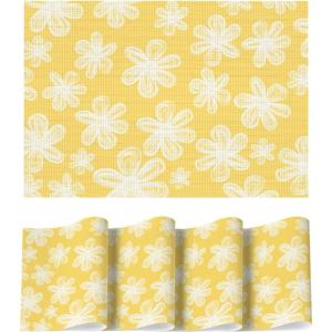 Artoid Mode Green Flowers Vinyl Spring Placemats Set of 4, Washable Heat Resistant Non-Slip Woven Plastic PVC Summer Place Mats for Farmhouse Holiday Party Dining Table Decor(Yellow)