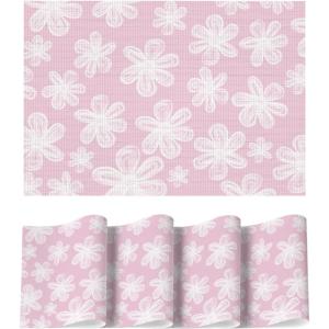 Artoid Mode Green Flowers Vinyl Spring Placemats Set of 4, Washable Heat Resistant Non-Slip Woven Plastic PVC Summer Place Mats for Farmhouse Holiday Party Dining Table Decor(Pink)