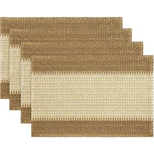 Artoid Mode Light Green Paper Woven Farmhouse Stripe Placemats Set of 4,12×18 Inch Seasonal Holiday Table Mats Party Kitchen Dining Decoration(Burlap Brown)