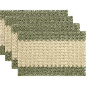 Artoid Mode Light Green Paper Woven Farmhouse Stripe Placemats Set of 4,12×18 Inch Seasonal Holiday Table Mats Party Kitchen Dining Decoration(Dark Green)