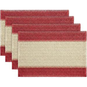 Artoid Mode Light Green Paper Woven Farmhouse Stripe Placemats Set of 4,12×18 Inch Seasonal Holiday Table Mats Party Kitchen Dining Decoration(Red)