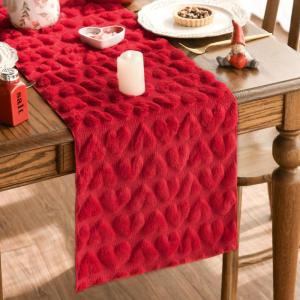 Artoid Mode White Soft Plush Faux Fur Jacquard Heart Valentine’s Day Table Runner, Seasonal Kitchen Dining Table Decoration for Home Party Decor 13×72 Inch(Red)
