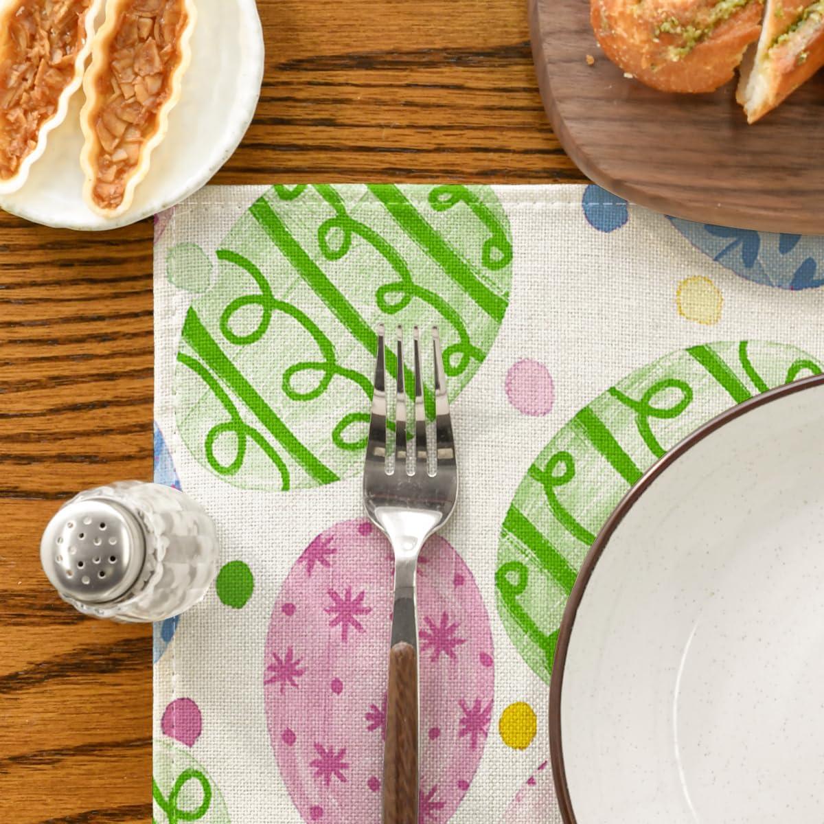image:imageArtoid Mode Beige Bunny Rabbit Eggs Easter Placemats Set of 4 12x18 Inch Seasonal Spring Holiday Table Mats for Party Kitchen Dining DecorationBeige