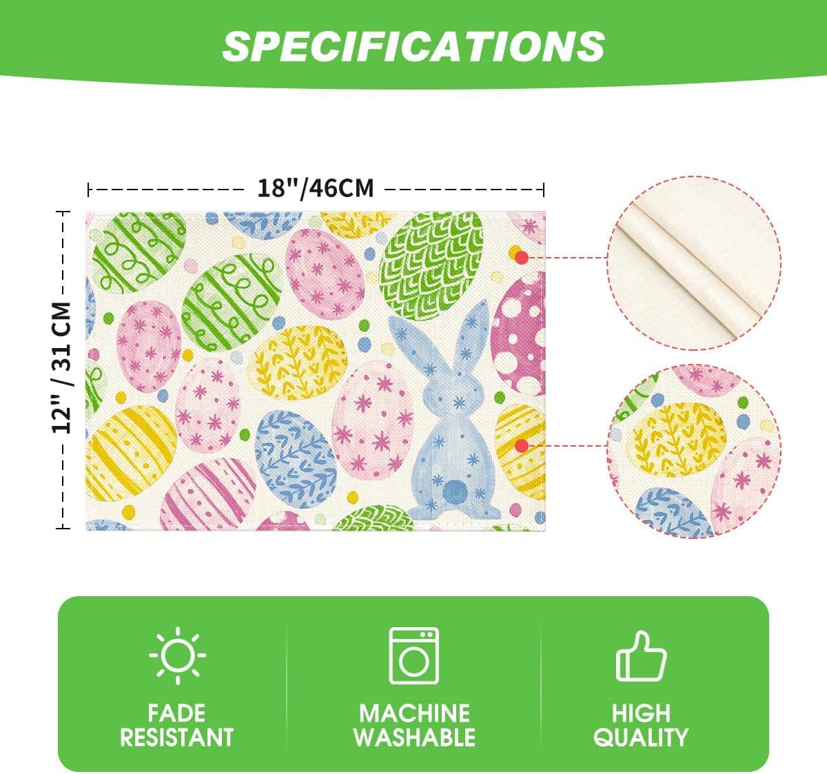 image:imageArtoid Mode Beige Bunny Rabbit Eggs Easter Placemats Set of 4 12x18 Inch Seasonal Spring Holiday Table Mats for Party Kitchen Dining DecorationBeige
