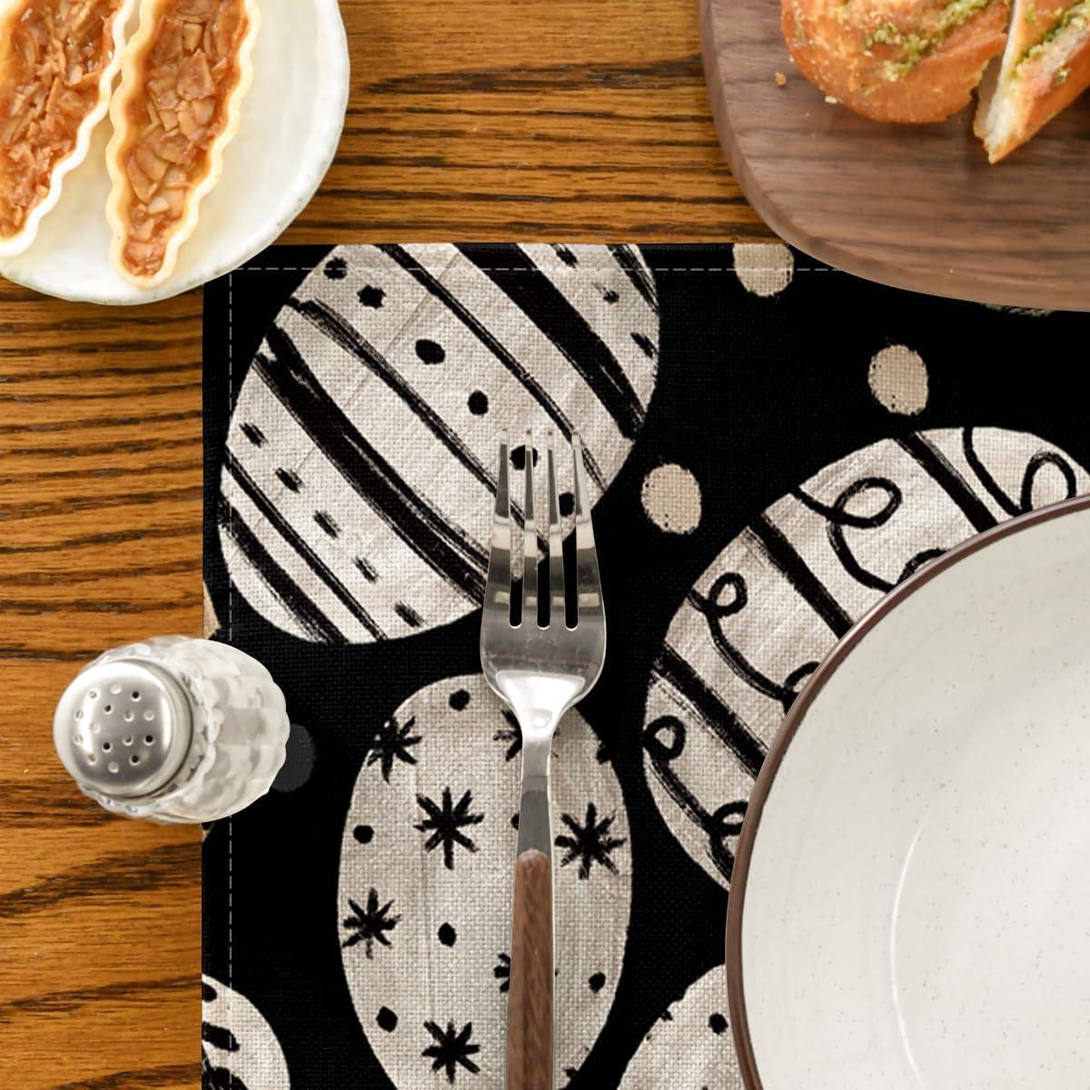image:imageArtoid Mode Beige Bunny Rabbit Eggs Easter Placemats Set of 4 12x18 Inch Seasonal Spring Holiday Table Mats for Party Kitchen Dining DecorationBlack