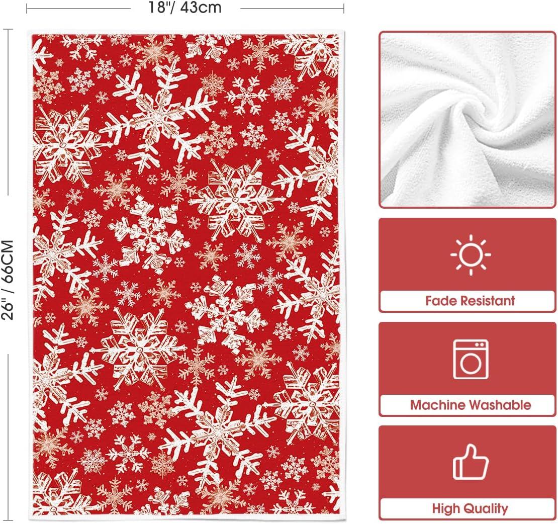 image:imageArtoid Mode Black Snowflake Hello Winter Kitchen Towels Dish Towels 18x26 Inch Farmhouse Holiday Decoration Cleaning Set of 2Red