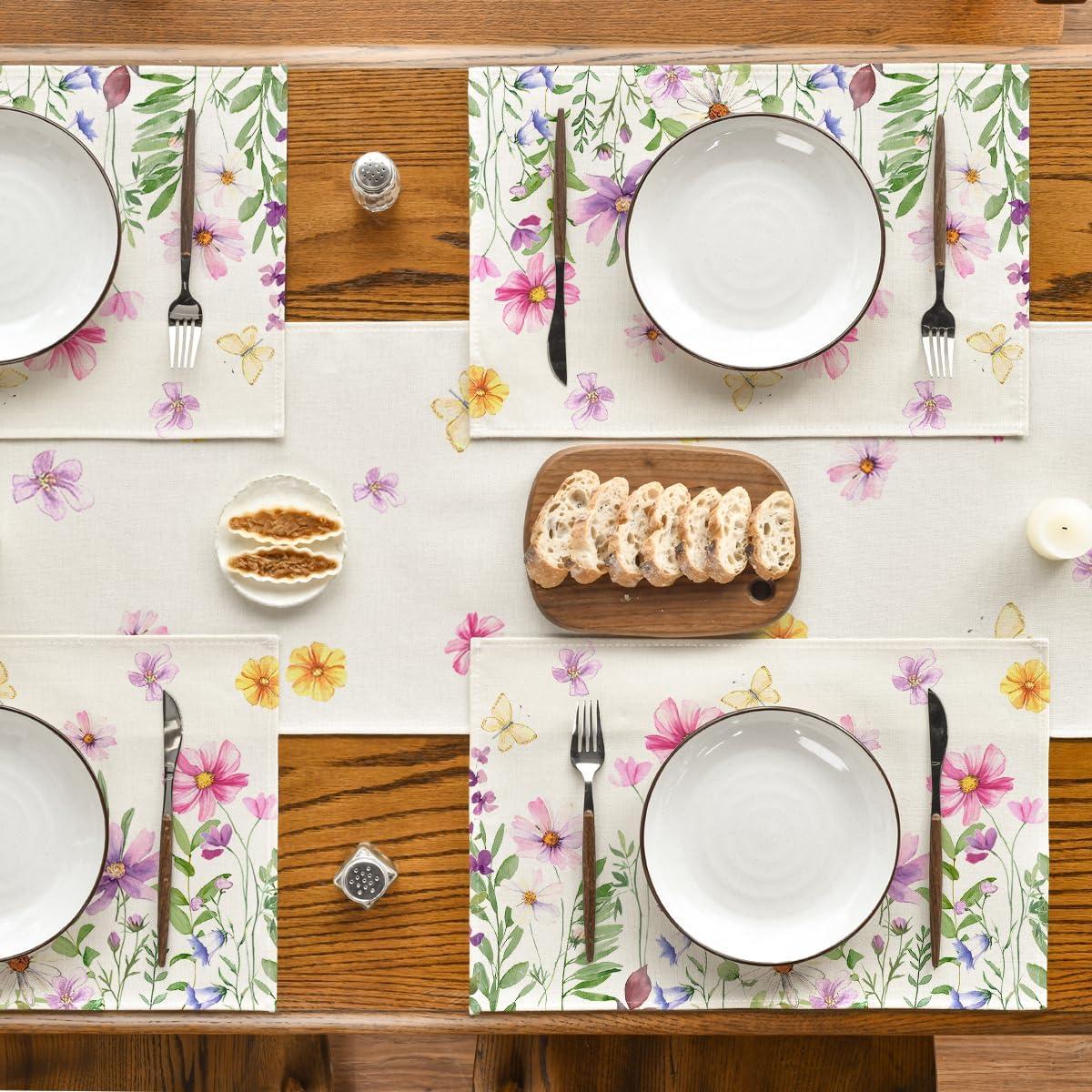 image:imageArtoid Mode Floral Butterfly Spring Placemats Set of 2 12x18 Inch Seasonal Summer Placemats for Party Kitchen Dining DecorationBeige