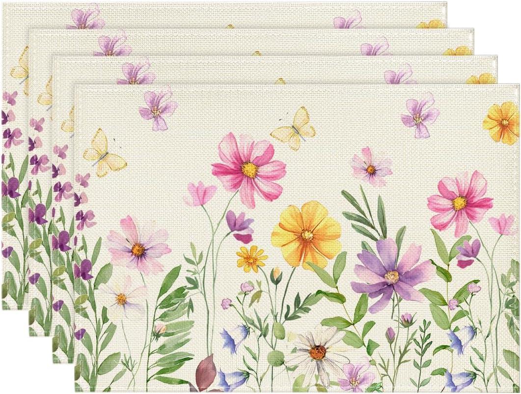 image:imageArtoid Mode Floral Butterfly Spring Placemats Set of 2 12x18 Inch Seasonal Summer Placemats for Party Kitchen Dining DecorationBeige