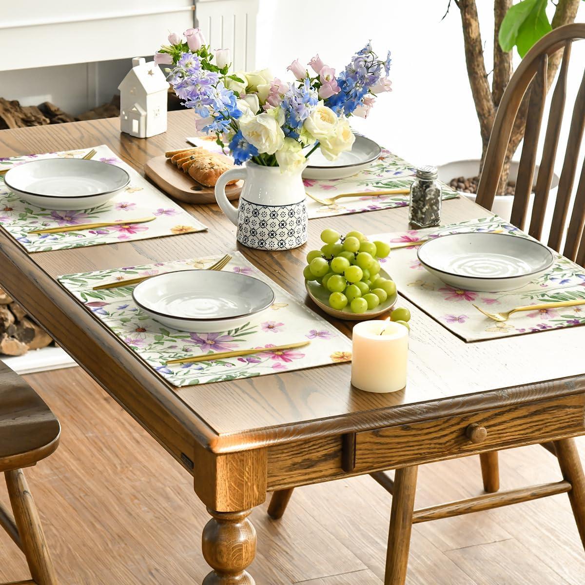 image:imageArtoid Mode Floral Butterfly Spring Placemats Set of 2 12x18 Inch Seasonal Summer Placemats for Party Kitchen Dining DecorationBeige