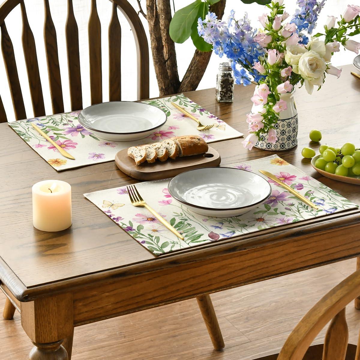 image:imageArtoid Mode Floral Butterfly Spring Placemats Set of 2 12x18 Inch Seasonal Summer Placemats for Party Kitchen Dining DecorationBeige