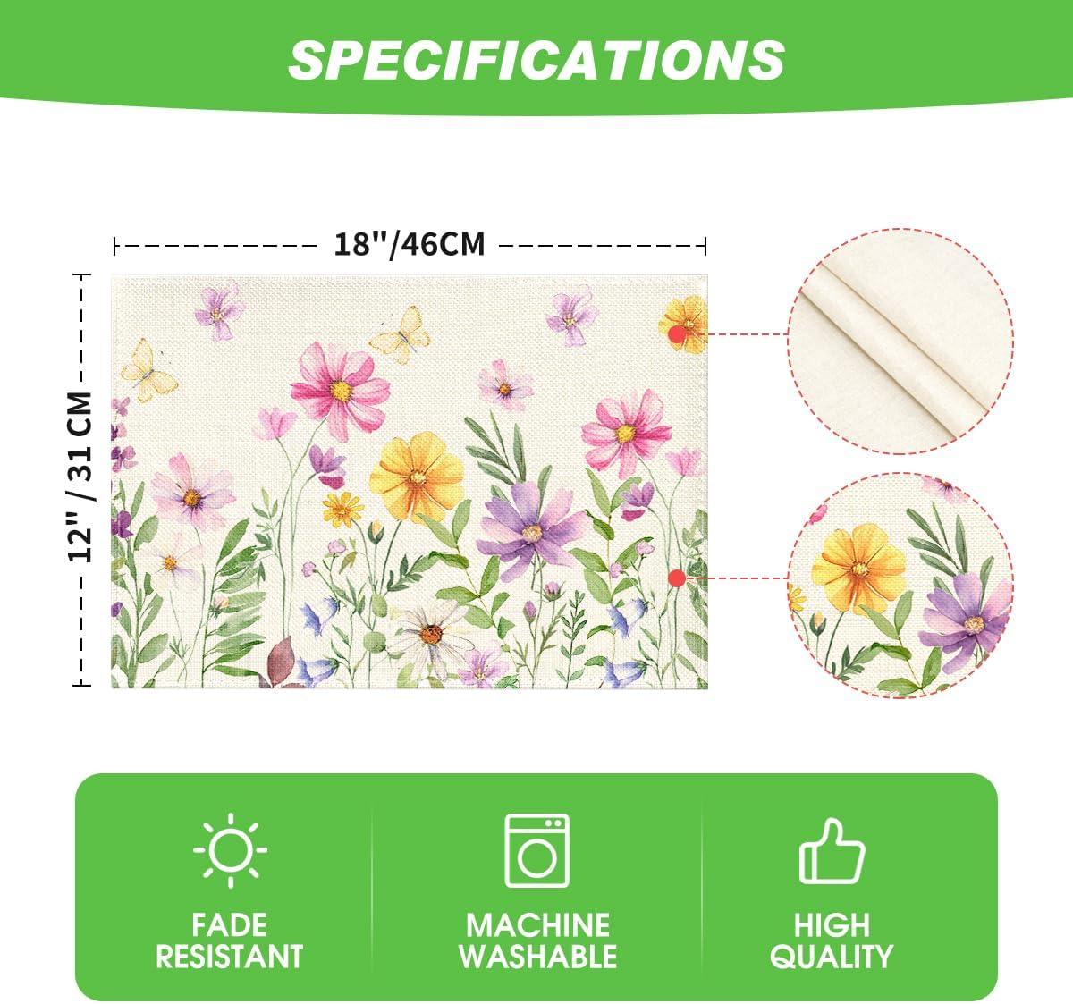 image:imageArtoid Mode Floral Butterfly Spring Placemats Set of 2 12x18 Inch Seasonal Summer Placemats for Party Kitchen Dining DecorationBeige