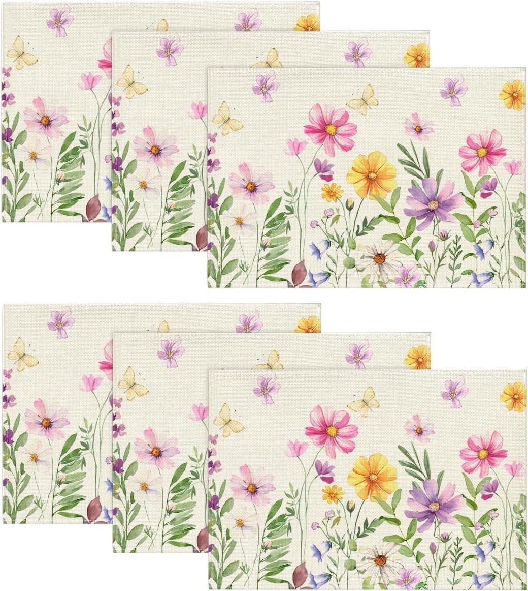 image:imageArtoid Mode Floral Butterfly Spring Placemats Set of 2 12x18 Inch Seasonal Summer Placemats for Party Kitchen Dining DecorationBeige