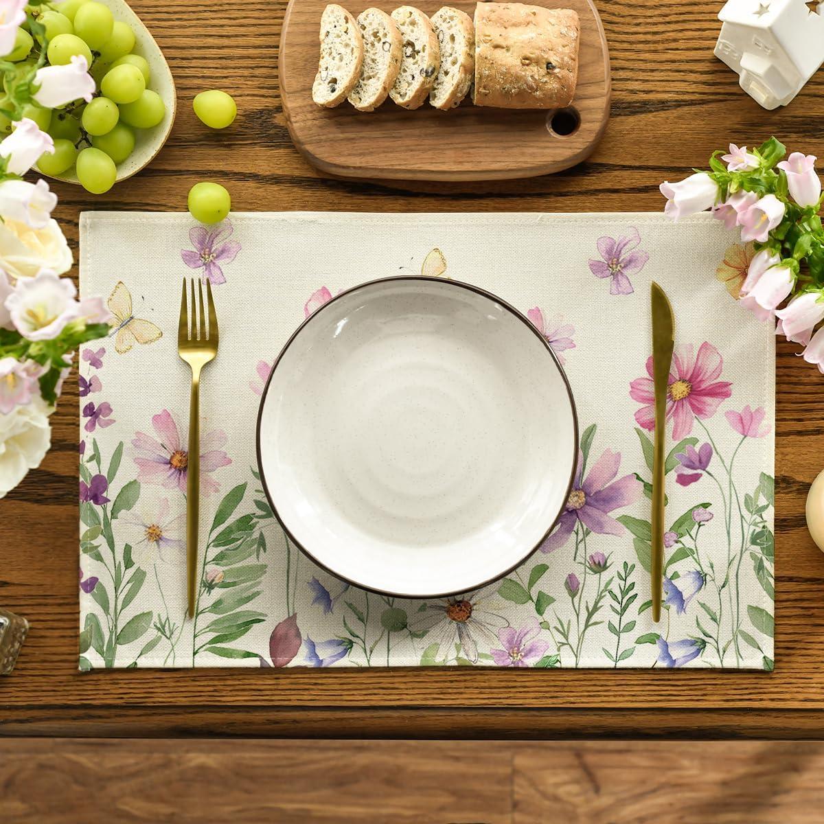 image:imageArtoid Mode Floral Butterfly Spring Placemats Set of 2 12x18 Inch Seasonal Summer Placemats for Party Kitchen Dining DecorationBeige