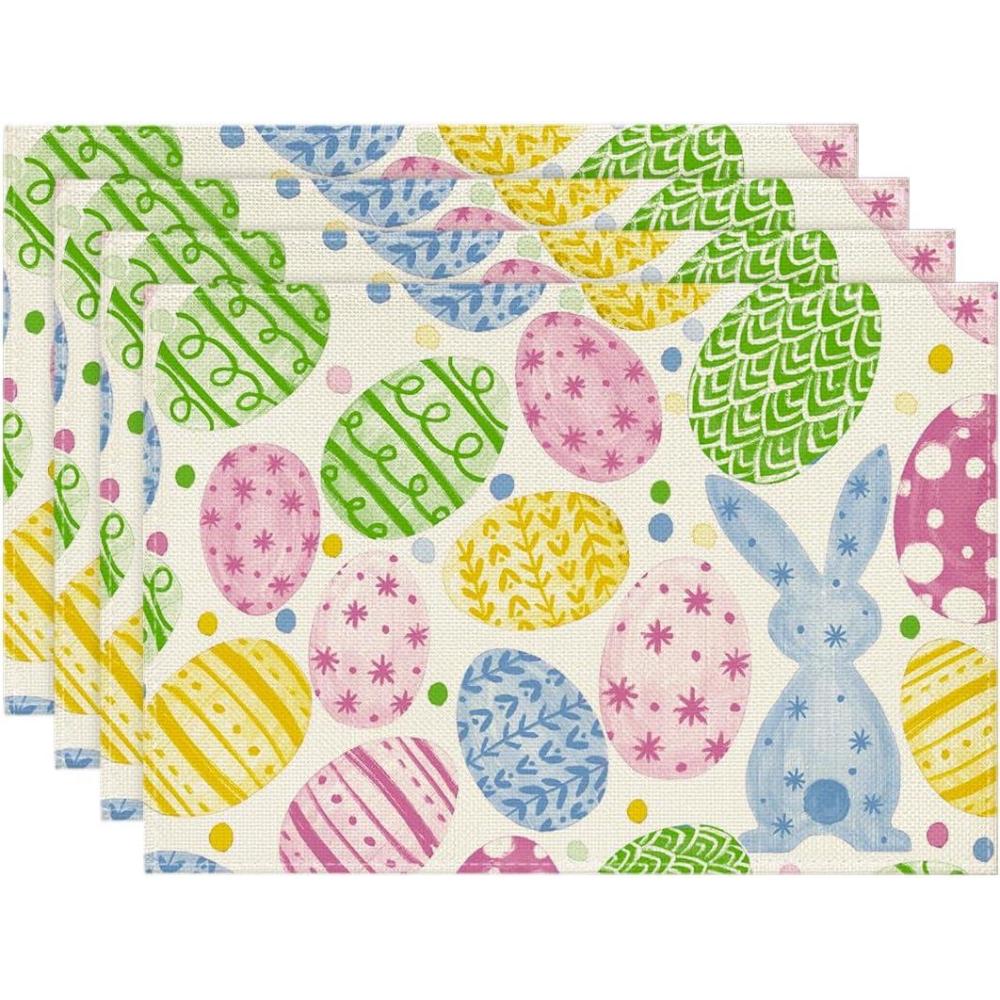 image:imageArtoid Mode Beige Bunny Rabbit Eggs Easter Placemats Set of 4 12x18 Inch Seasonal Spring Holiday Table Mats for Party Kitchen Dining DecorationBeige