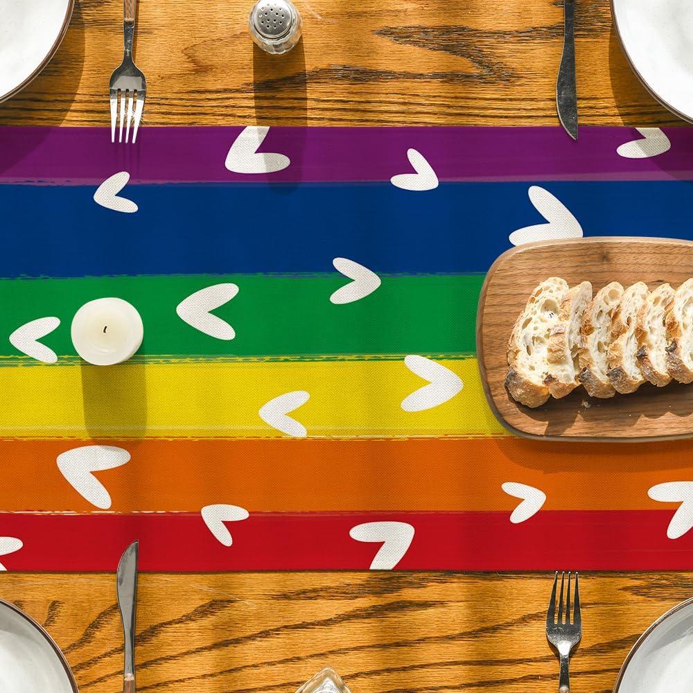 image:imageArtoid Mode Love Heart Rainbow Pride Day LGBT Table Runner Kind Holiday Kitchen Dining Table Decoration for Home Party Decor 13x72 InchMulti Color