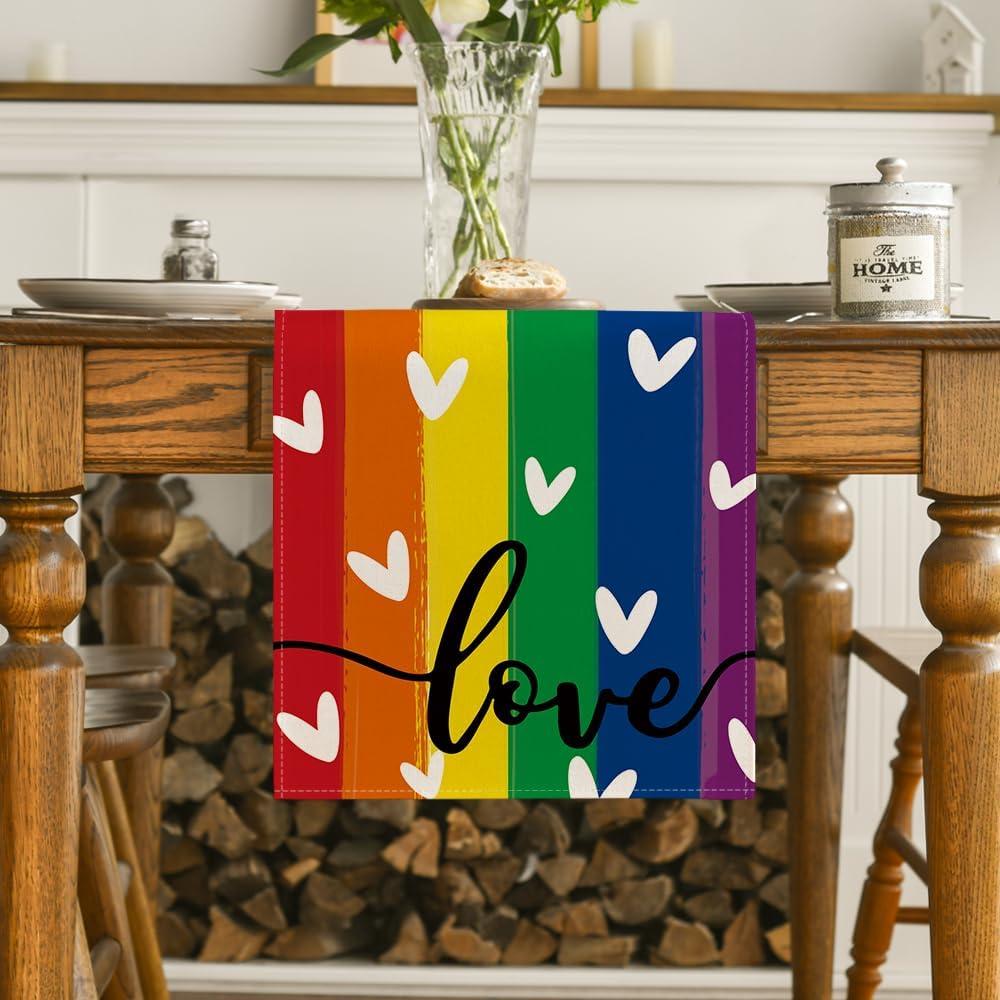 image:imageArtoid Mode Love Heart Rainbow Pride Day LGBT Table Runner Kind Holiday Kitchen Dining Table Decoration for Home Party Decor 13x72 InchMulti Color