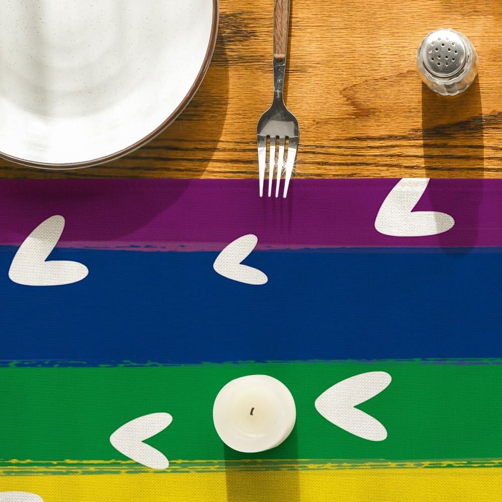 image:imageArtoid Mode Love Heart Rainbow Pride Day LGBT Table Runner Kind Holiday Kitchen Dining Table Decoration for Home Party Decor 13x72 InchMulti Color