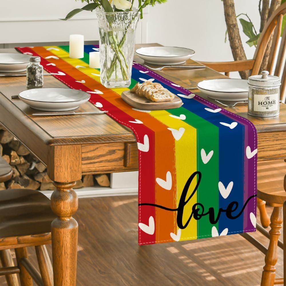 image:imageArtoid Mode Love Heart Rainbow Pride Day LGBT Table Runner Kind Holiday Kitchen Dining Table Decoration for Home Party Decor 13x72 InchMulti Color