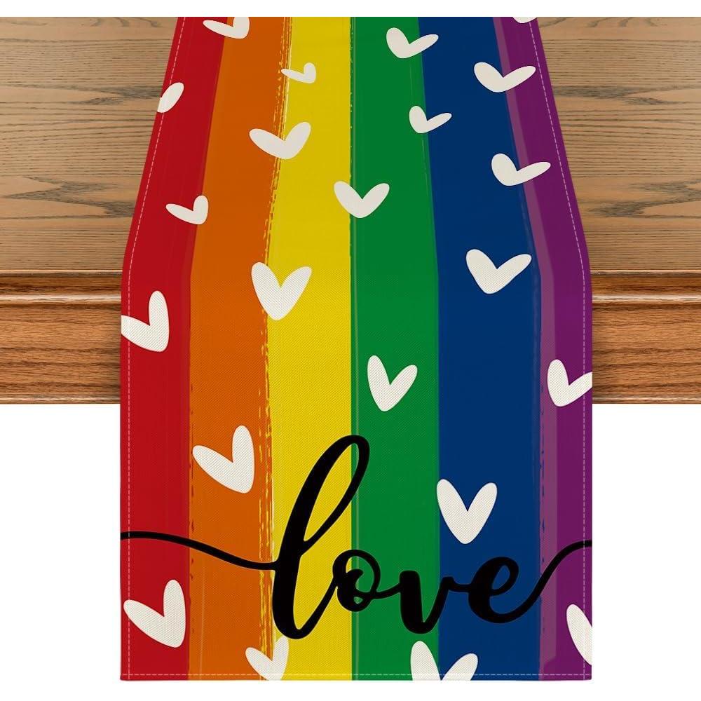 image:imageArtoid Mode Love Heart Rainbow Pride Day LGBT Table Runner Kind Holiday Kitchen Dining Table Decoration for Home Party Decor 13x72 InchMulti Color