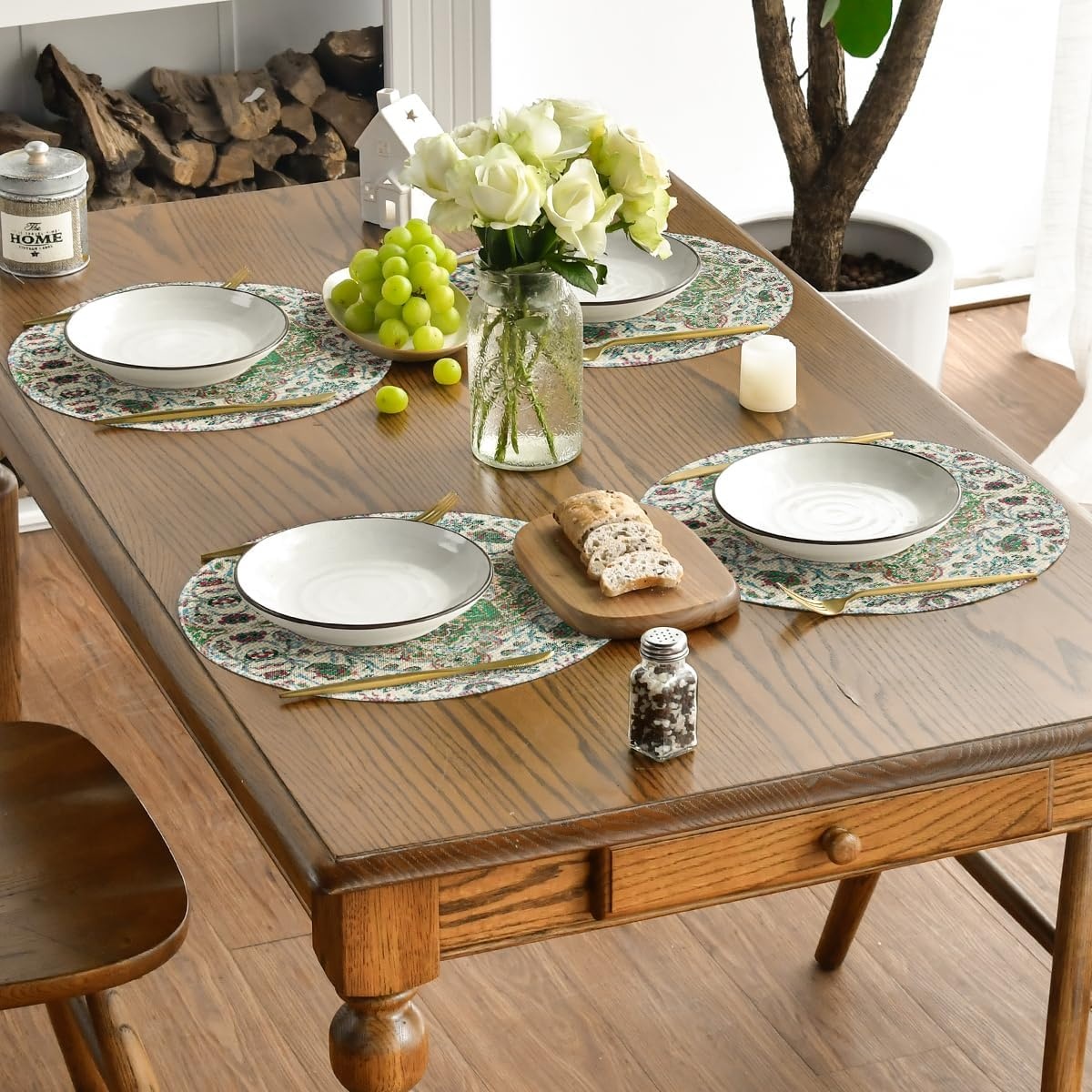 image:imageArtoid Mode Boho Placemats Set of 4 Daily Green Floral Bohemian Fall Table Mats for Home Party Dining Decoration 12x18 InchGreen