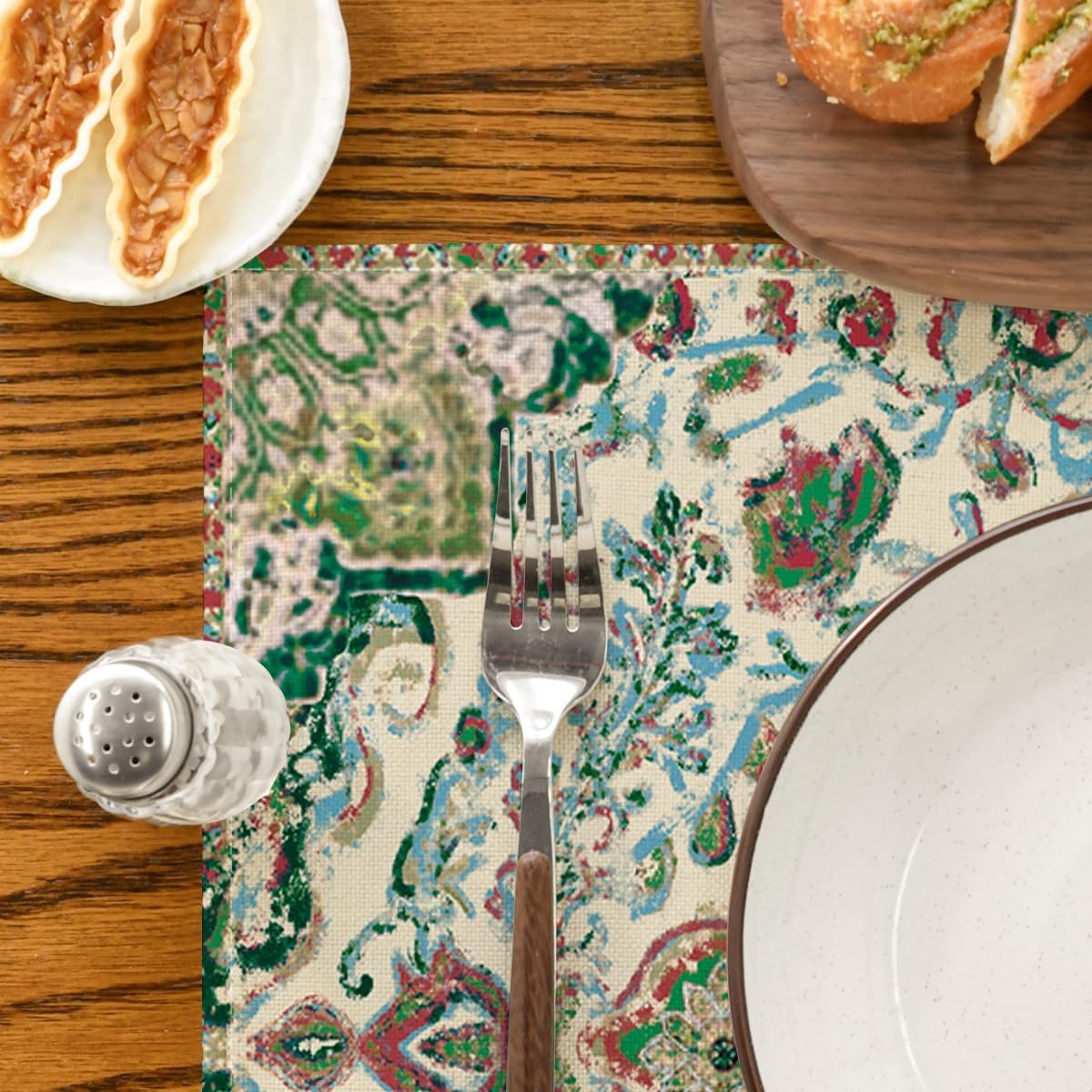 image:imageArtoid Mode Boho Placemats Set of 4 Daily Green Floral Bohemian Fall Table Mats for Home Party Dining Decoration 12x18 InchGreen