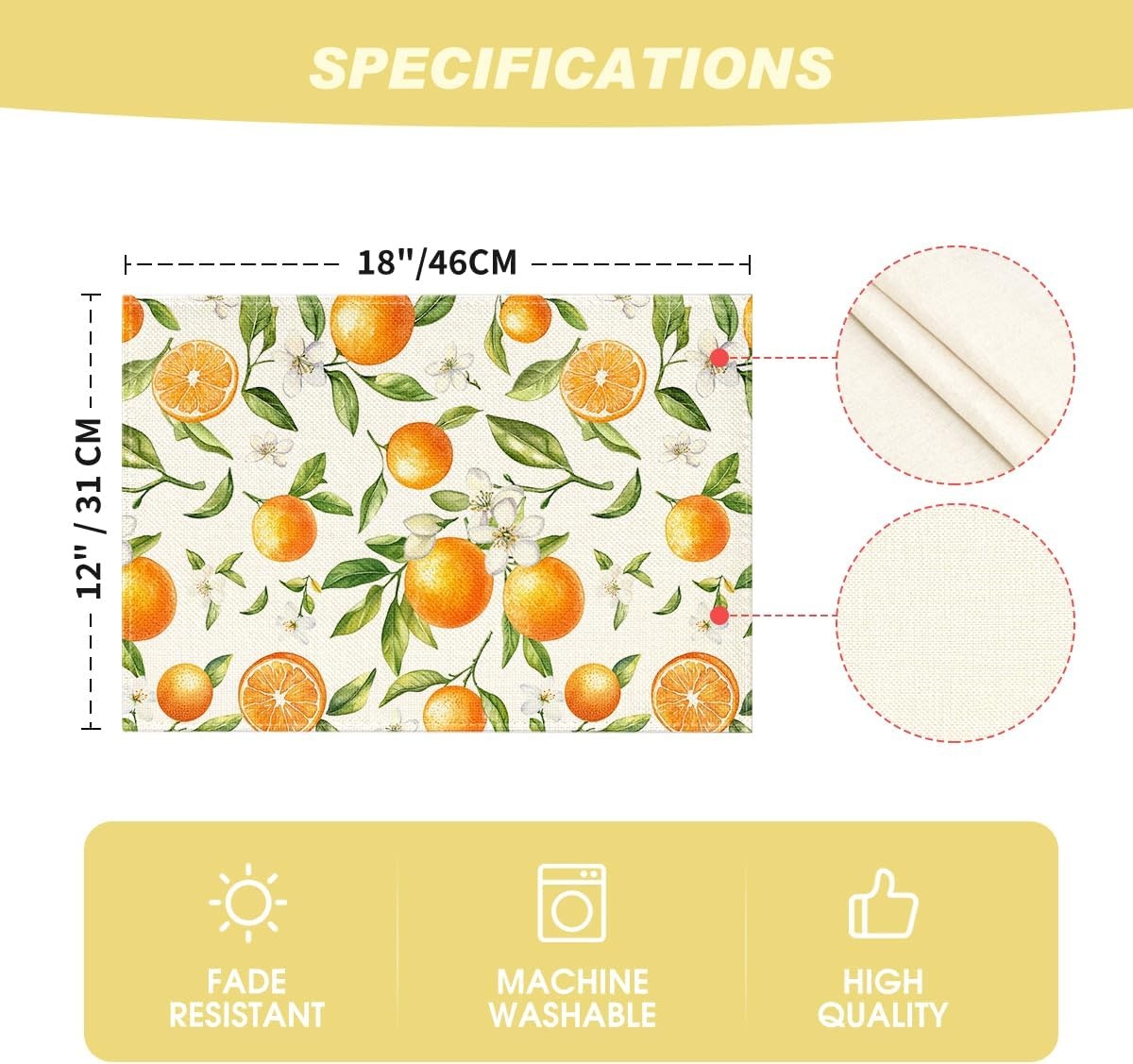 image:imageArtoid Mode Lemon Fruit Summer Placemats Set of 4 12x18 Inch Seasonal Spring Holiday Table Mats for Party Kitchen Dining DecorationBeigeOrange