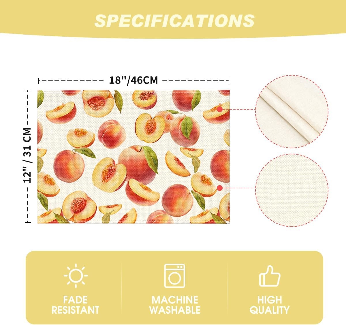 image:imageArtoid Mode Lemon Fruit Summer Placemats Set of 4 12x18 Inch Seasonal Spring Holiday Table Mats for Party Kitchen Dining DecorationBeigePeach