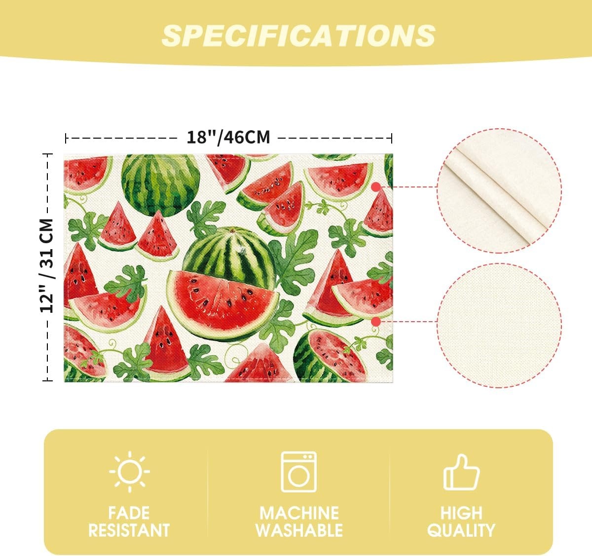 image:imageArtoid Mode Lemon Fruit Summer Placemats Set of 4 12x18 Inch Seasonal Spring Holiday Table Mats for Party Kitchen Dining DecorationRedWatermelon