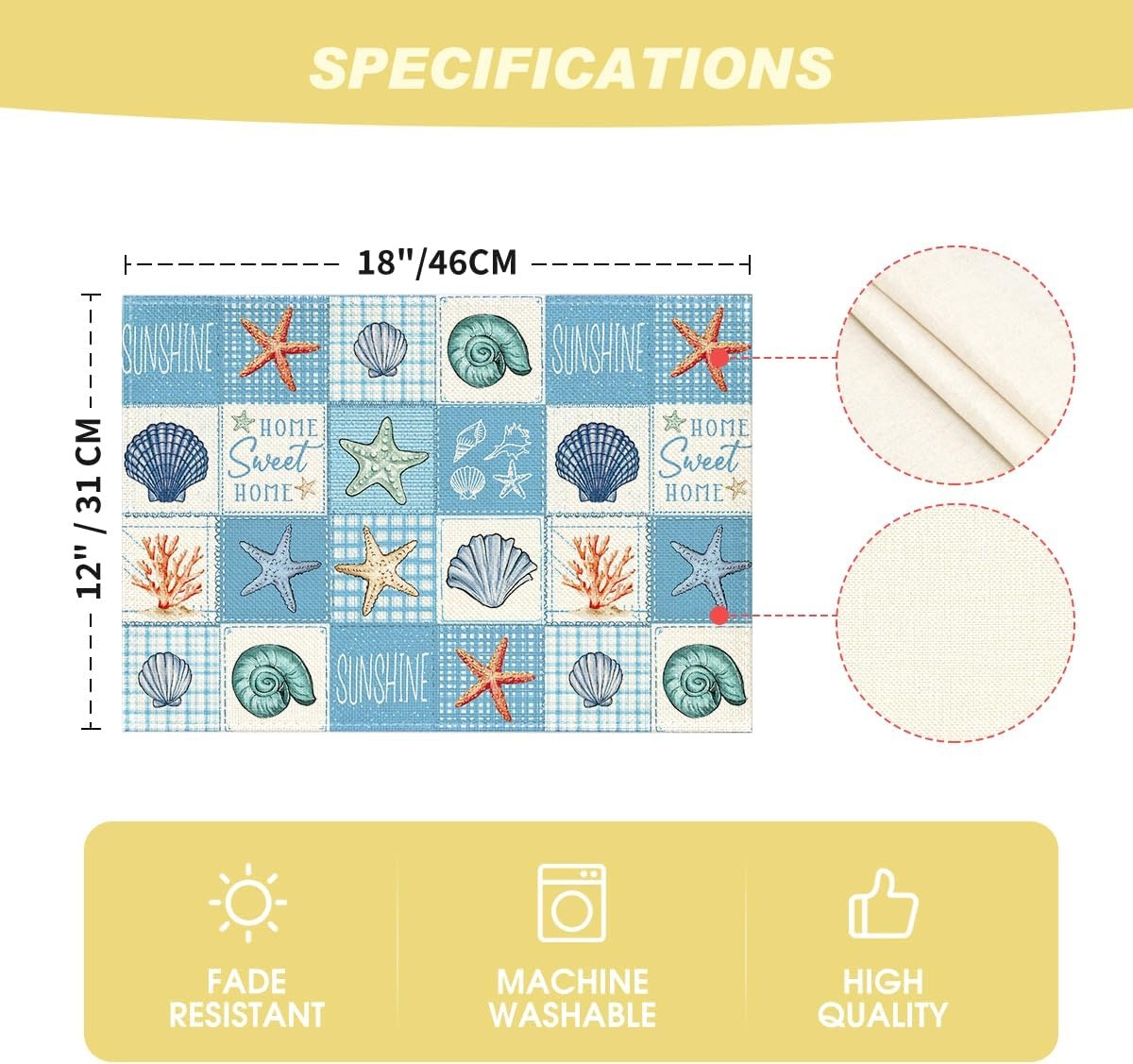 image:imageArtoid Mode Plaid Lemon Sunflower Summer Placemats Set of 4 12x18 Inch Hello Sunshine Table Mats for Party Kitchen Dining DecorationBlue