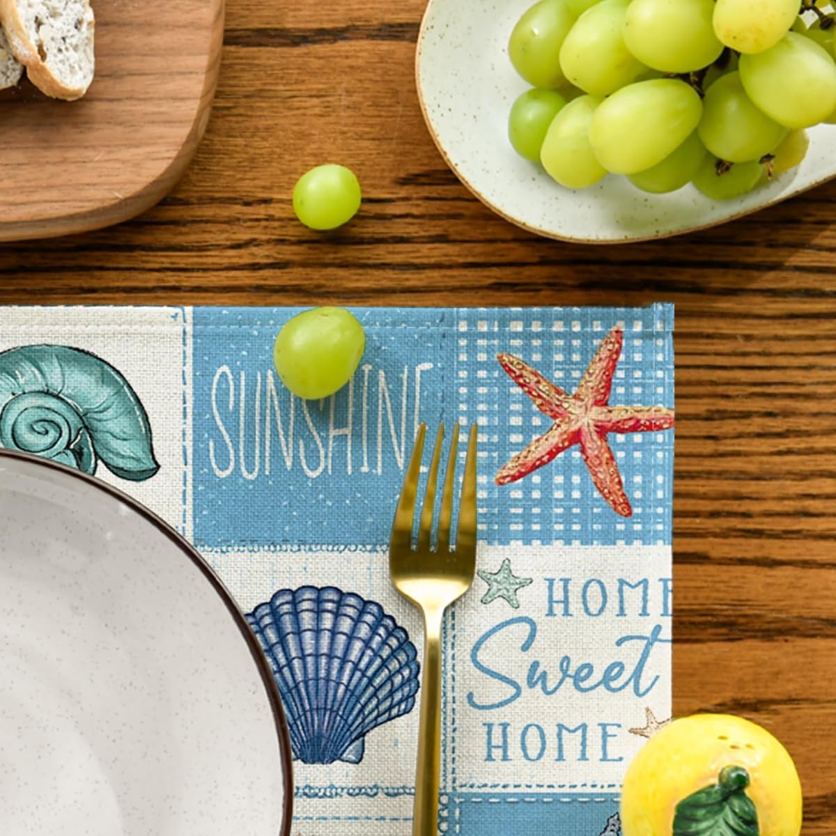 image:imageArtoid Mode Plaid Lemon Sunflower Summer Placemats Set of 4 12x18 Inch Hello Sunshine Table Mats for Party Kitchen Dining DecorationBlue