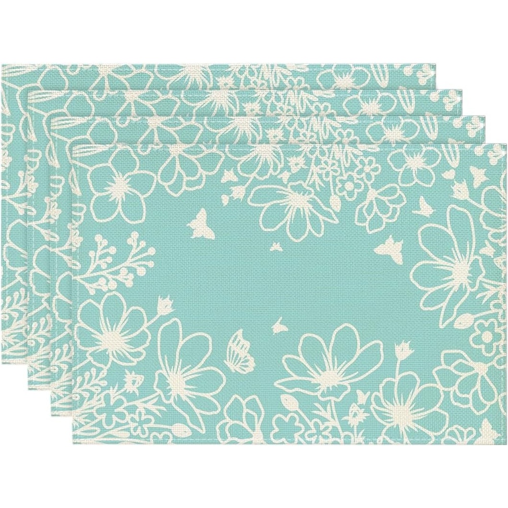 image:imageArtoid Mode Blue Bloom Flowers Summer Placemats Set of 4 12x18 Inch Seasonal Spring Table Mats for Party Kitchen Dining DecorationBlue