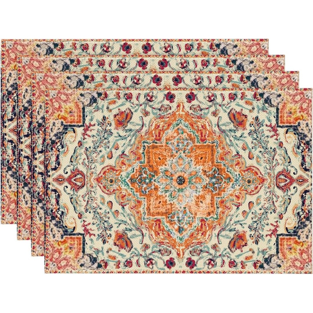 image:imageArtoid Mode Boho Placemats Set of 4 Daily Green Floral Bohemian Fall Table Mats for Home Party Dining Decoration 12x18 InchOrange