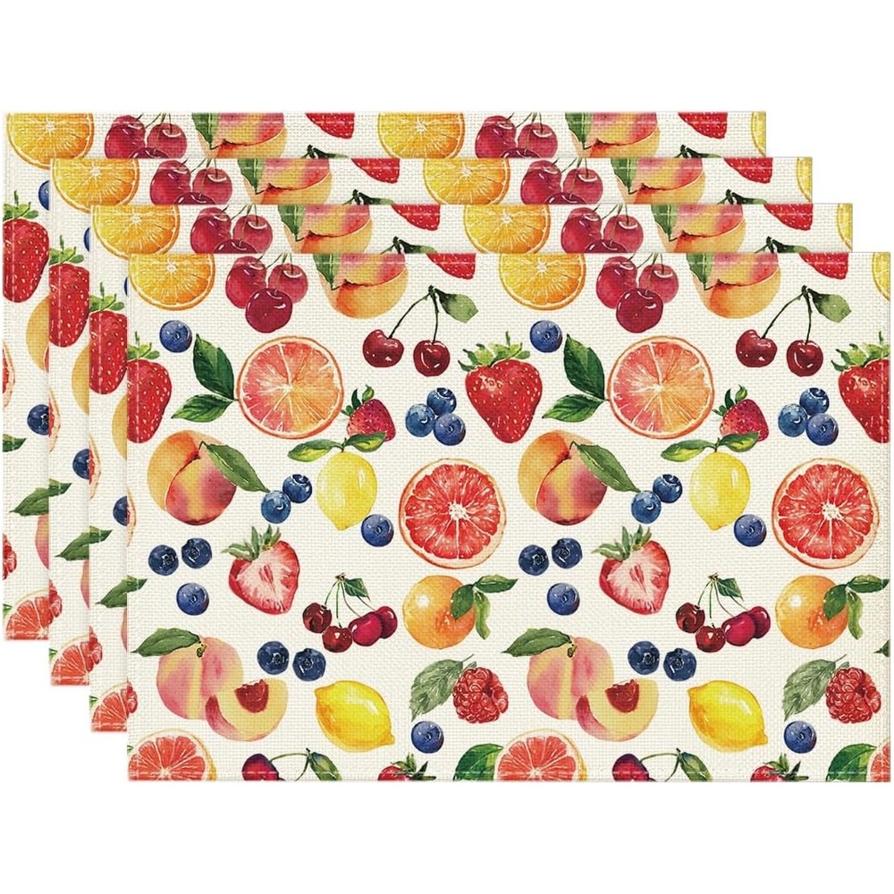 image:imageArtoid Mode Lemon Fruit Summer Placemats Set of 4 12x18 Inch Seasonal Spring Holiday Table Mats for Party Kitchen Dining DecorationBeigeFruit