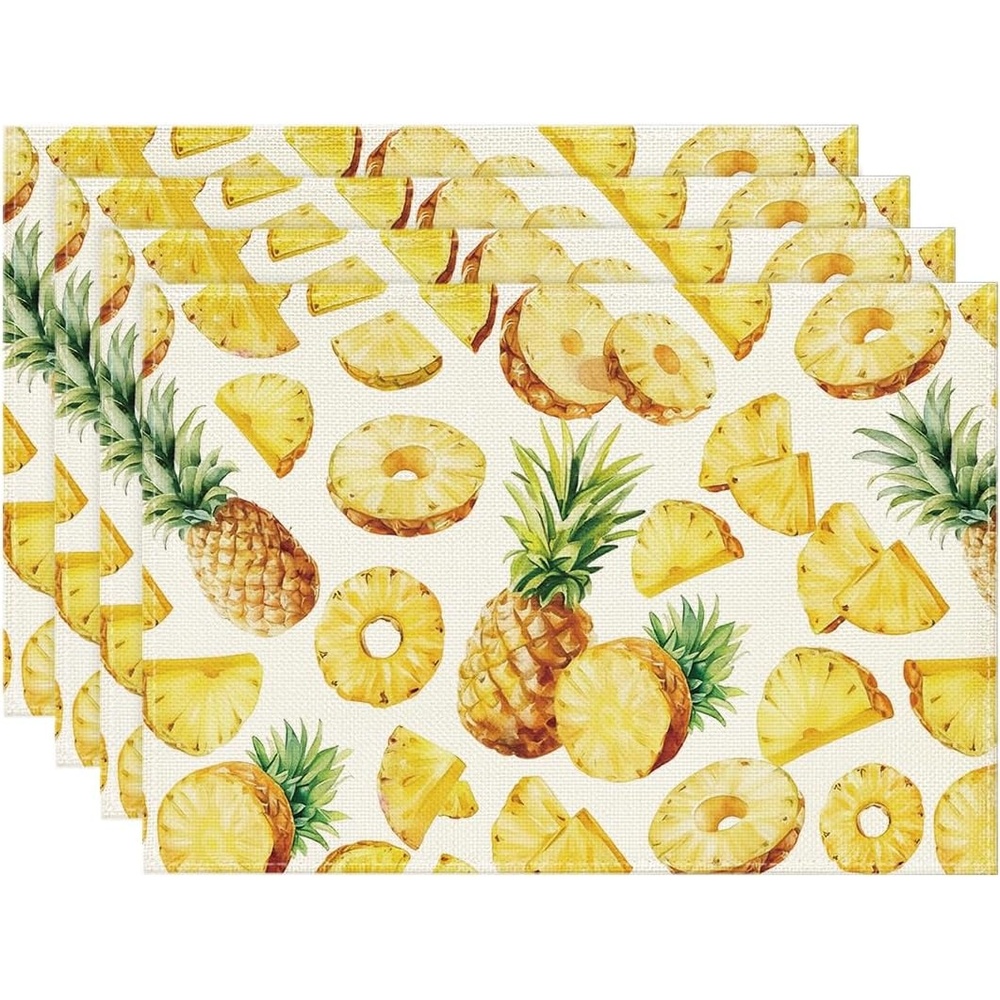 image:imageArtoid Mode Lemon Fruit Summer Placemats Set of 4 12x18 Inch Seasonal Spring Holiday Table Mats for Party Kitchen Dining DecorationYellowPineapple