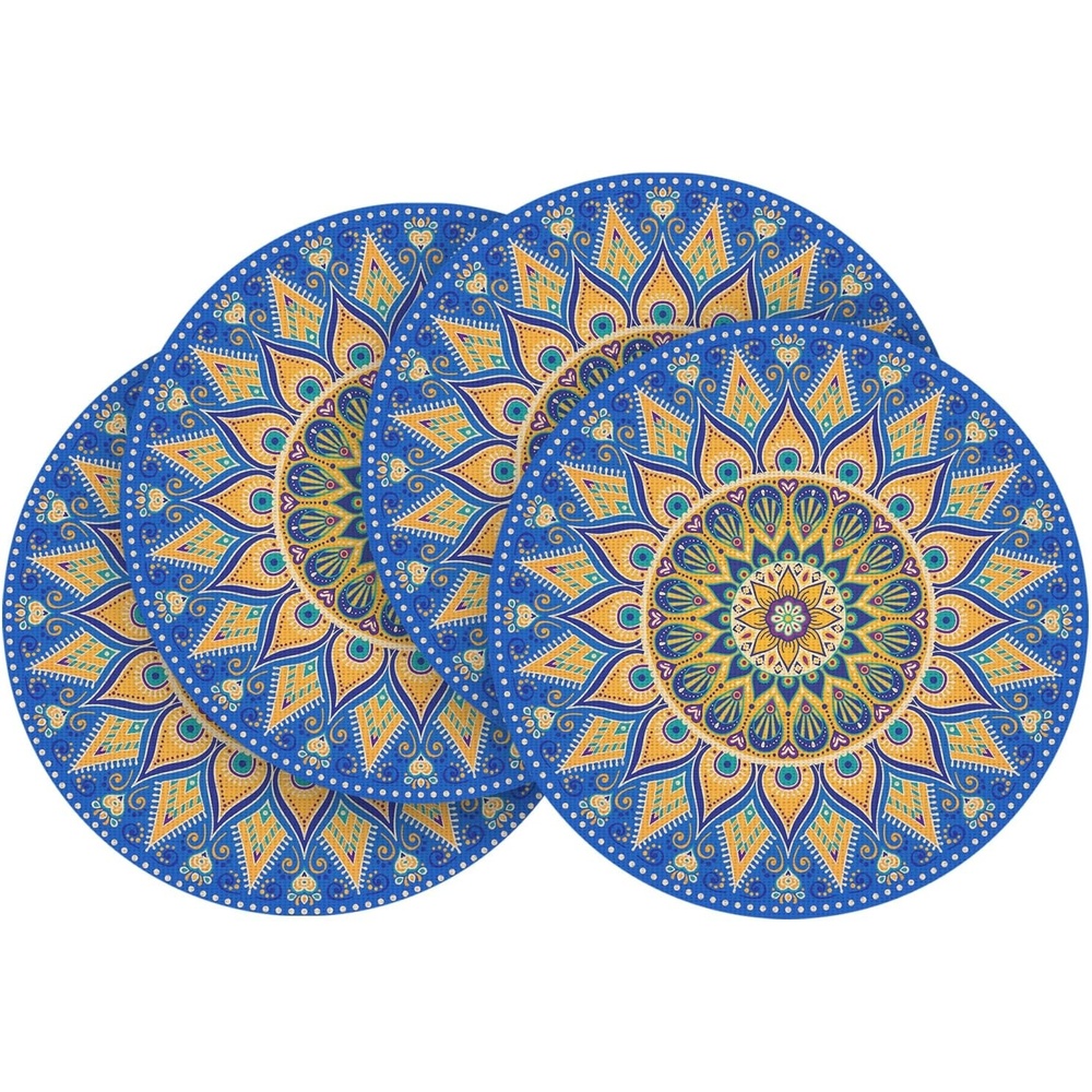 image:imageArtoid Mode Pink Mandala Vinyl Plastic Placemats Set of 4 14 Inch Washable NonSlip Woven Round Table Mats for Party Kitchen Dining DecorBlue
