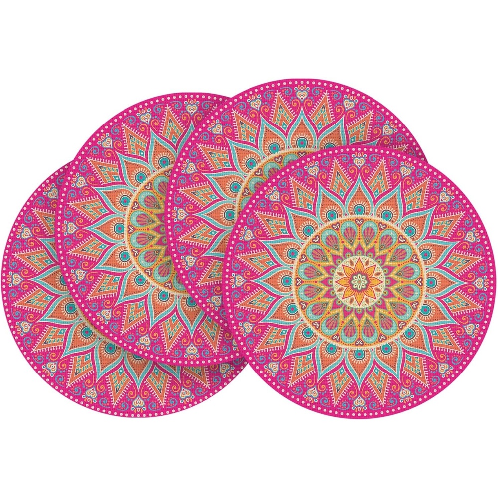 image:imageArtoid Mode Pink Mandala Vinyl Plastic Placemats Set of 4 14 Inch Washable NonSlip Woven Round Table Mats for Party Kitchen Dining DecorPink