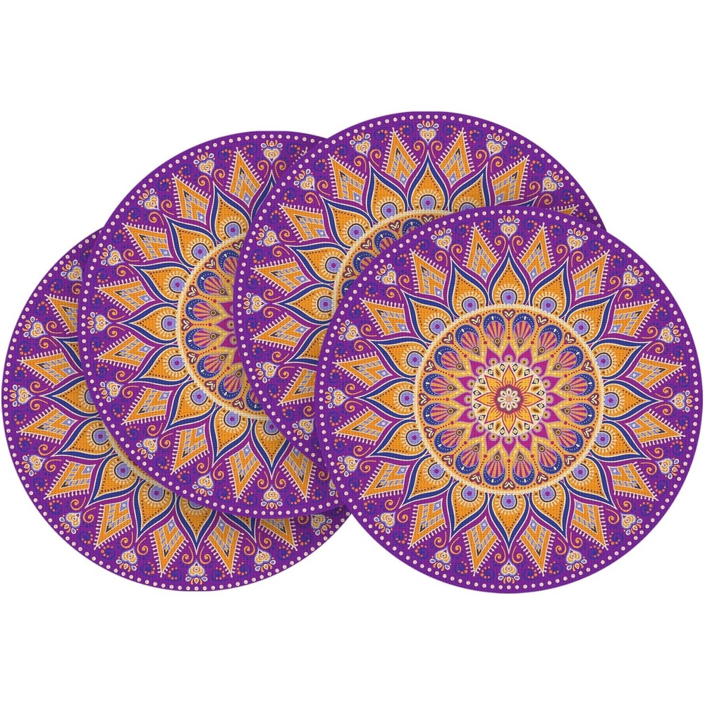 image:imageArtoid Mode Pink Mandala Vinyl Plastic Placemats Set of 4 14 Inch Washable NonSlip Woven Round Table Mats for Party Kitchen Dining DecorPurple