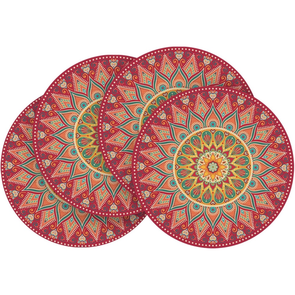 image:imageArtoid Mode Pink Mandala Vinyl Plastic Placemats Set of 4 14 Inch Washable NonSlip Woven Round Table Mats for Party Kitchen Dining DecorRed