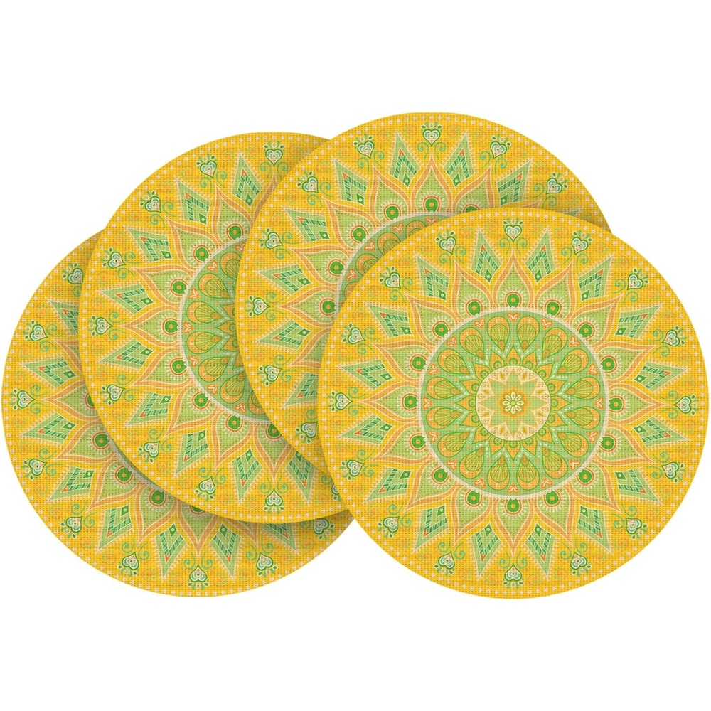 image:imageArtoid Mode Pink Mandala Vinyl Plastic Placemats Set of 4 14 Inch Washable NonSlip Woven Round Table Mats for Party Kitchen Dining DecorYellow
