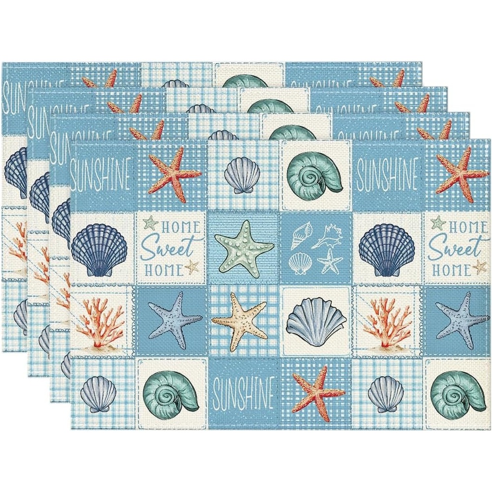 image:imageArtoid Mode Plaid Lemon Sunflower Summer Placemats Set of 4 12x18 Inch Hello Sunshine Table Mats for Party Kitchen Dining DecorationBlue