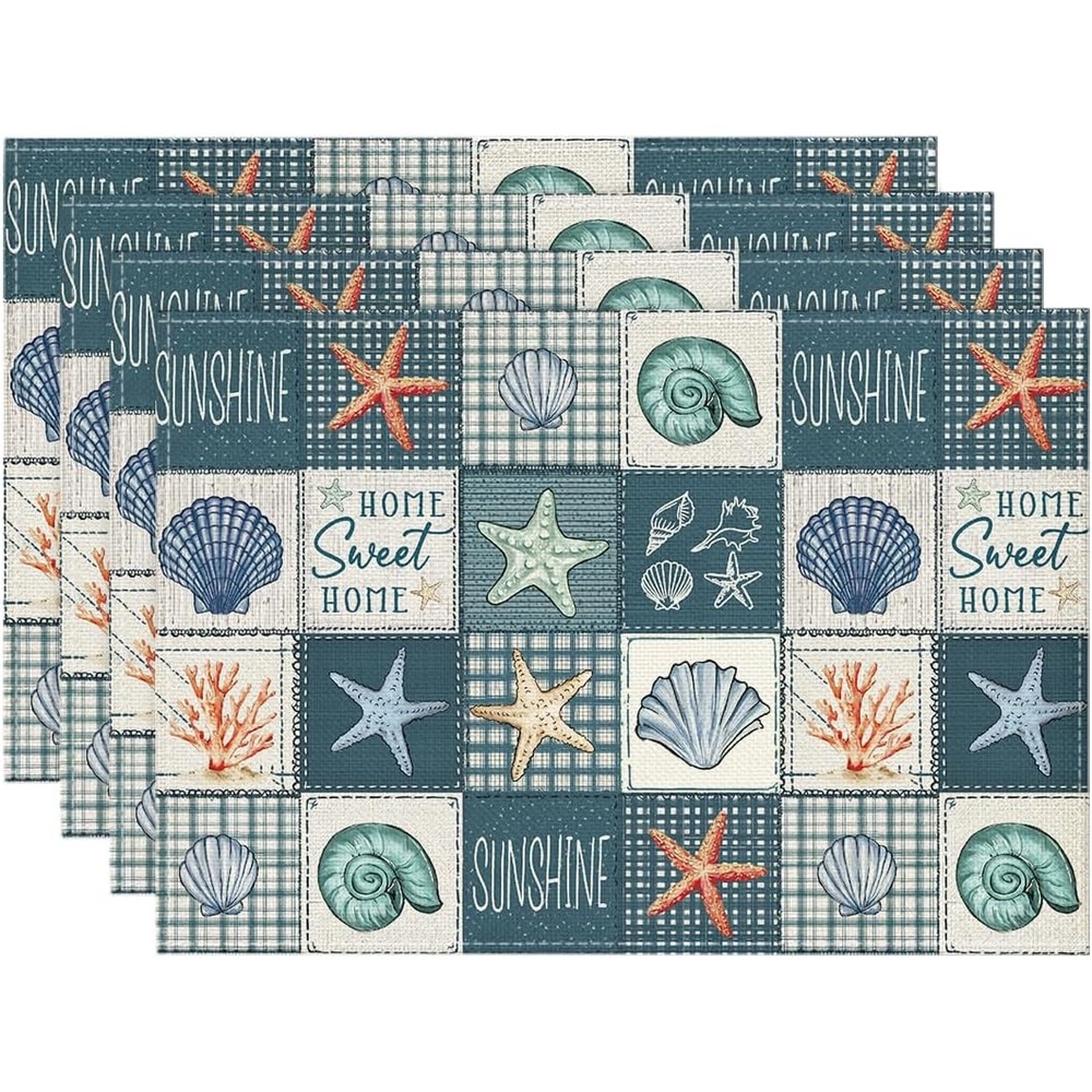 image:imageArtoid Mode Plaid Lemon Sunflower Summer Placemats Set of 4 12x18 Inch Hello Sunshine Table Mats for Party Kitchen Dining DecorationDark Blue