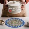 Artoid Mode Pink Mandala Vinyl Plastic Placemats Set of 4, 14 Inch Washable Non-Slip Woven Round Table Mats for Party Kitchen Dining Decor(Blue)