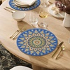 Artoid Mode Pink Mandala Vinyl Plastic Placemats Set of 4, 14 Inch Washable Non-Slip Woven Round Table Mats for Party Kitchen Dining Decor(Blue)