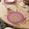 Artoid Mode Pink Mandala Vinyl Plastic Placemats Set of 4, 14 Inch Washable Non-Slip Woven Round Table Mats for Party Kitchen Dining Decor(Pink)